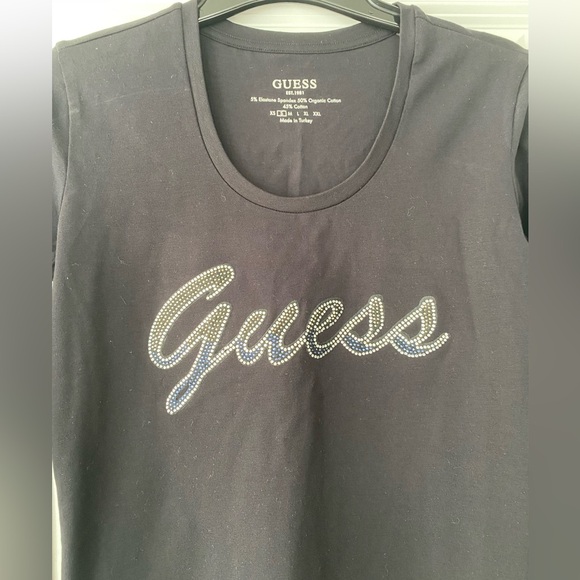 GUESS Cotton Long Sleeve T-Shirt with Rhinestones - Size S - Picture 5 of 5